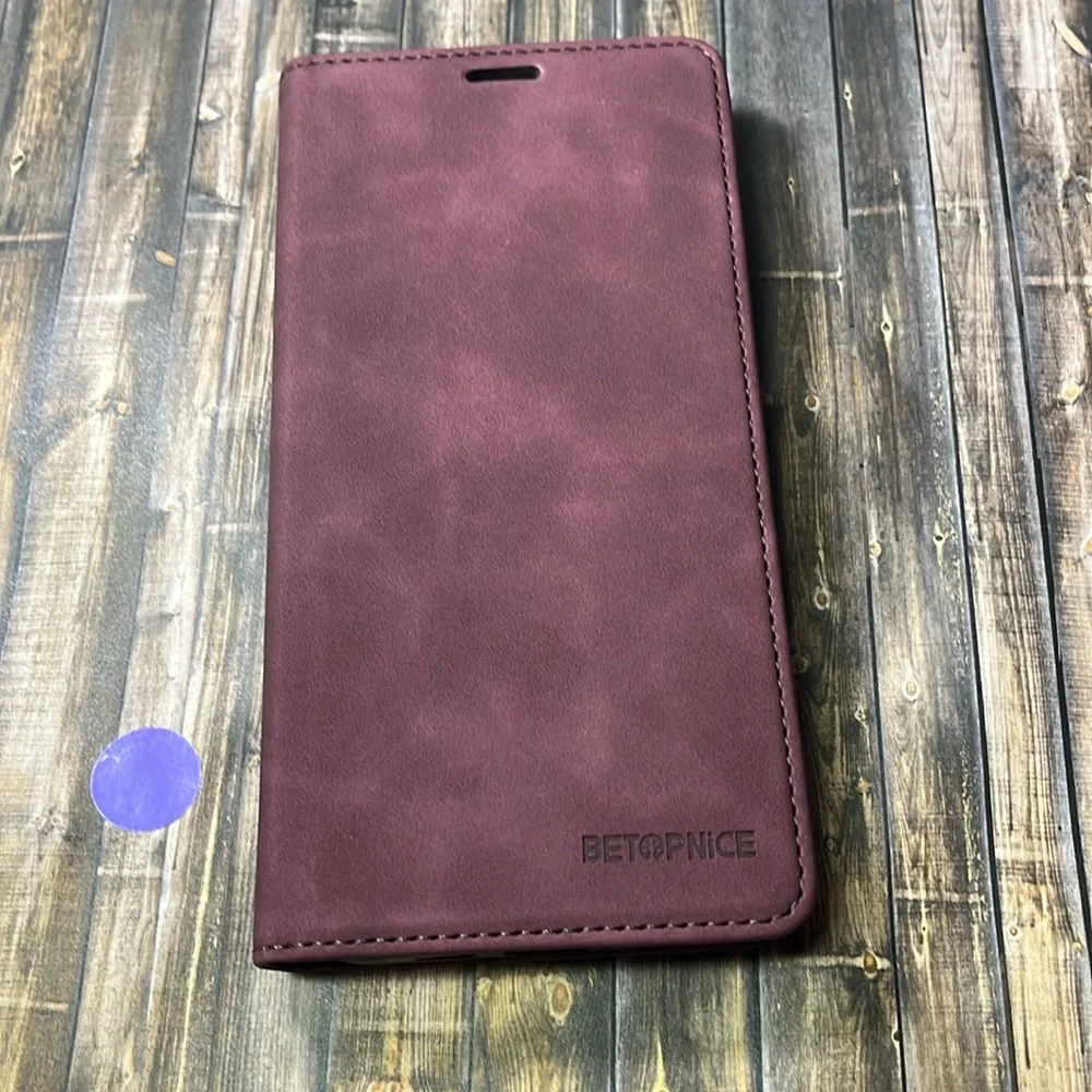 5for$10 Burgundy iPhone 15 Plus Leather Phone Case Card Holder Magnetic Case NWT